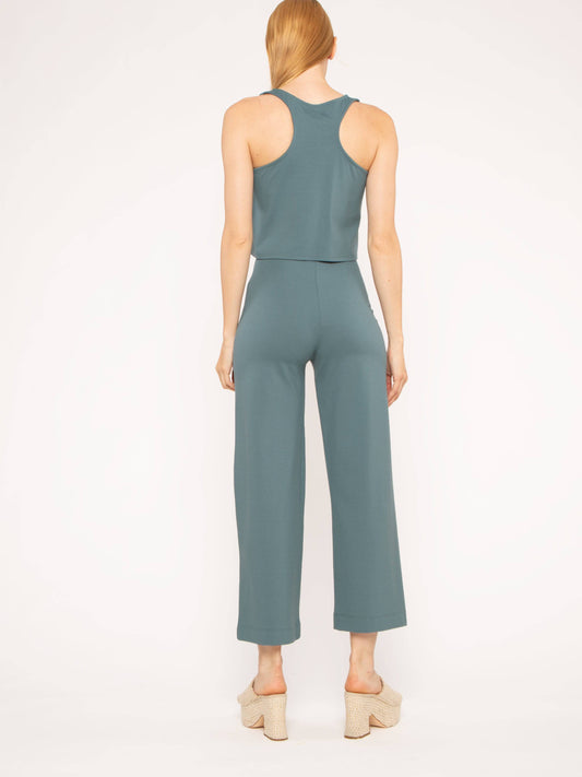 Sea Blue Ponte Knit Straight Leg Pant: Cropped