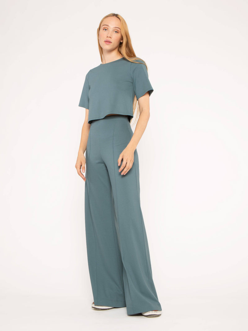 Sea Blue Ponte Knit Wide Leg Pant | Ripley Rader