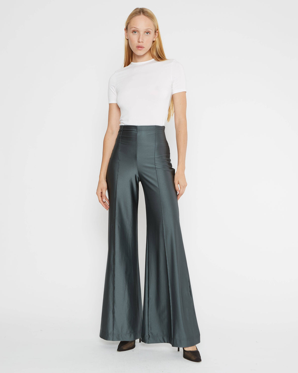 Slate Sateen Stretch Wide Leg Pant