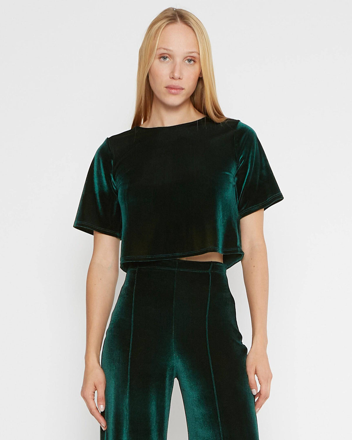 Emerald Velvet Short Sleeve Top