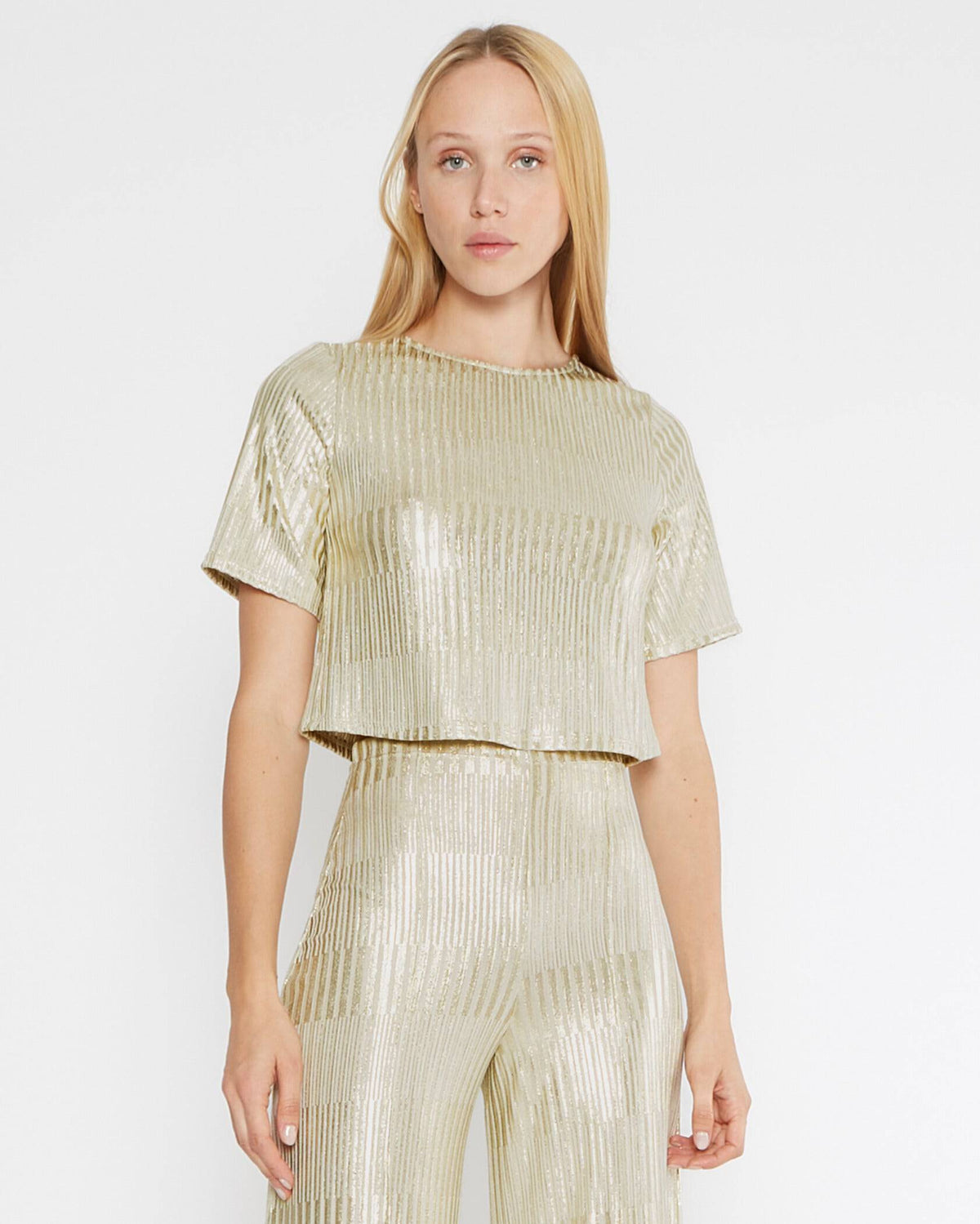 Foil Metallic Short Sleeve Top