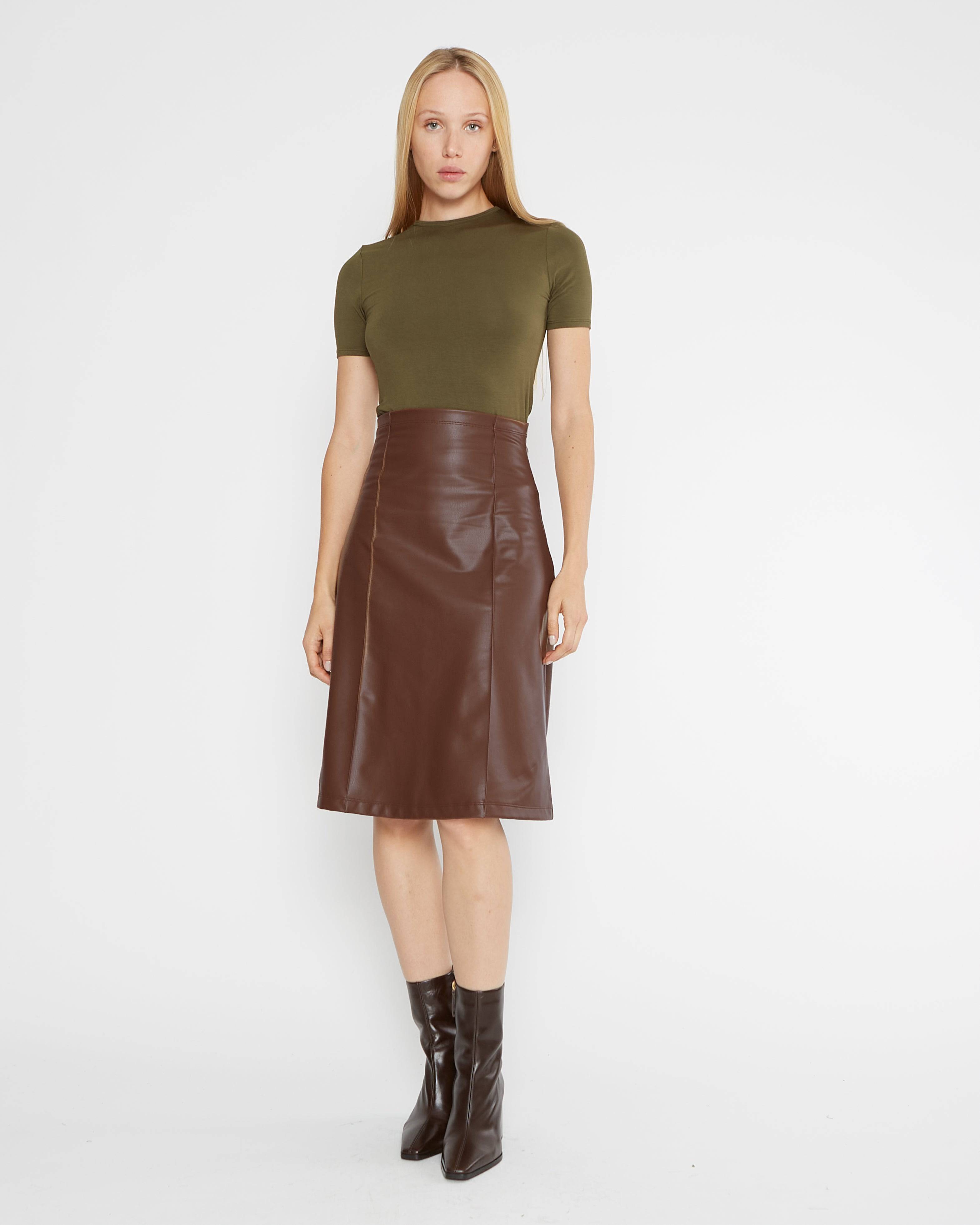 Chestnut Vegan Leather A Line Midi Skirt Ripley Rader