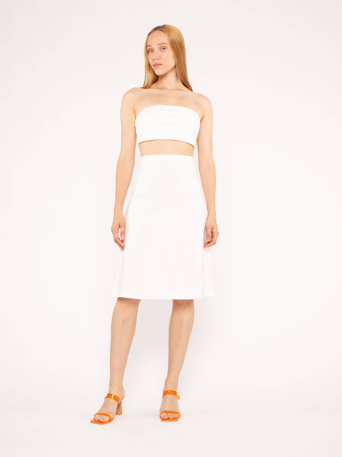 Off-White Ponte Knit A-Line Midi Skirt