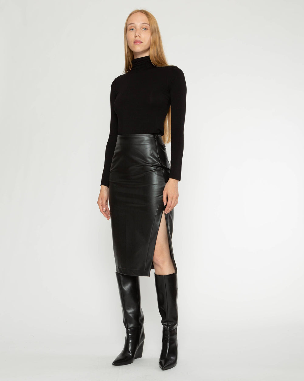 Leather midi skirt