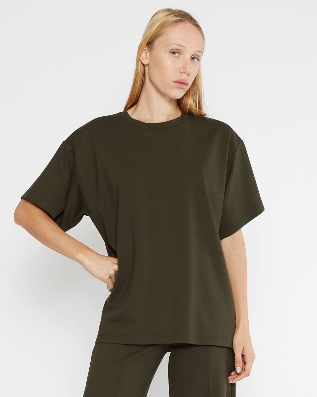 Olive Ponte Knit Big Shirt