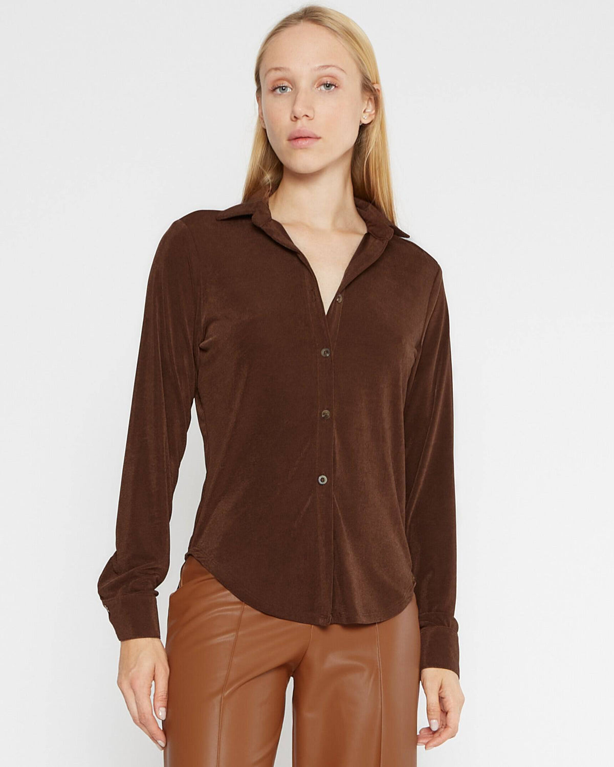 Brown Slinky Button Down