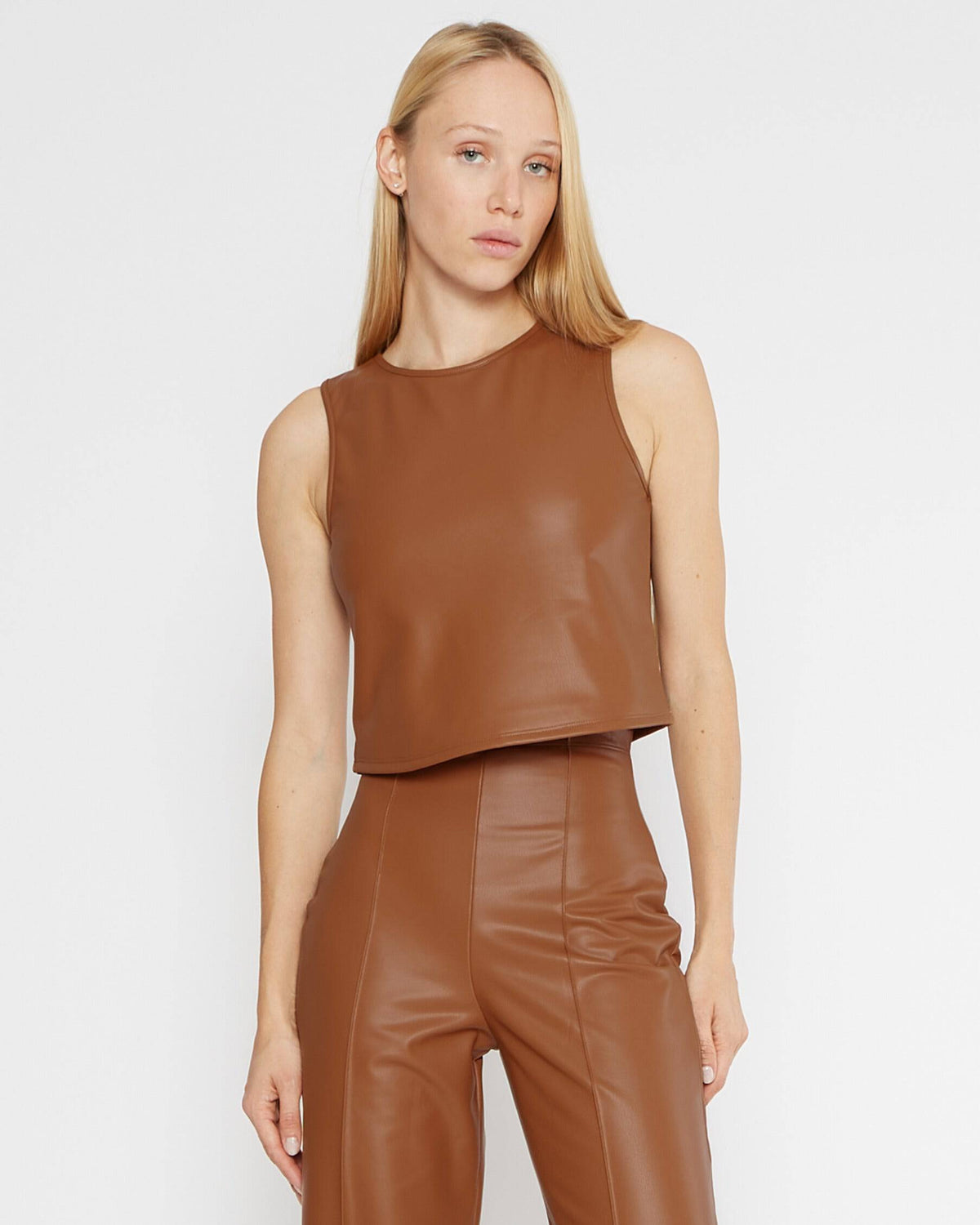 Camel Vegan Leather Tank Top