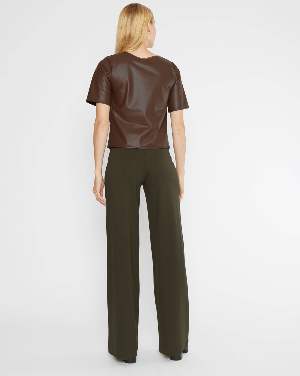 Chestnut Vegan Leather Short Sleeve Top Extended