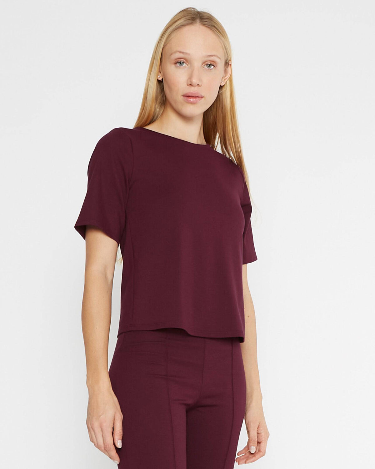 Elderberry Ponte Knit Short Sleeve Top Extended