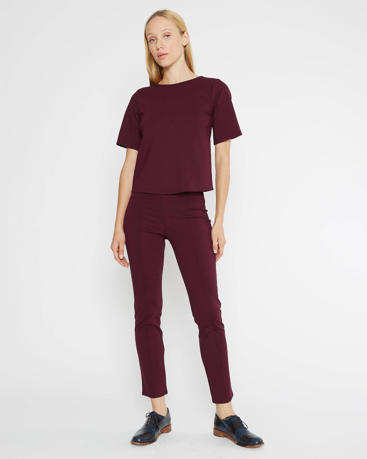 Elderberry Ponte Knit Short Sleeve Top Extended