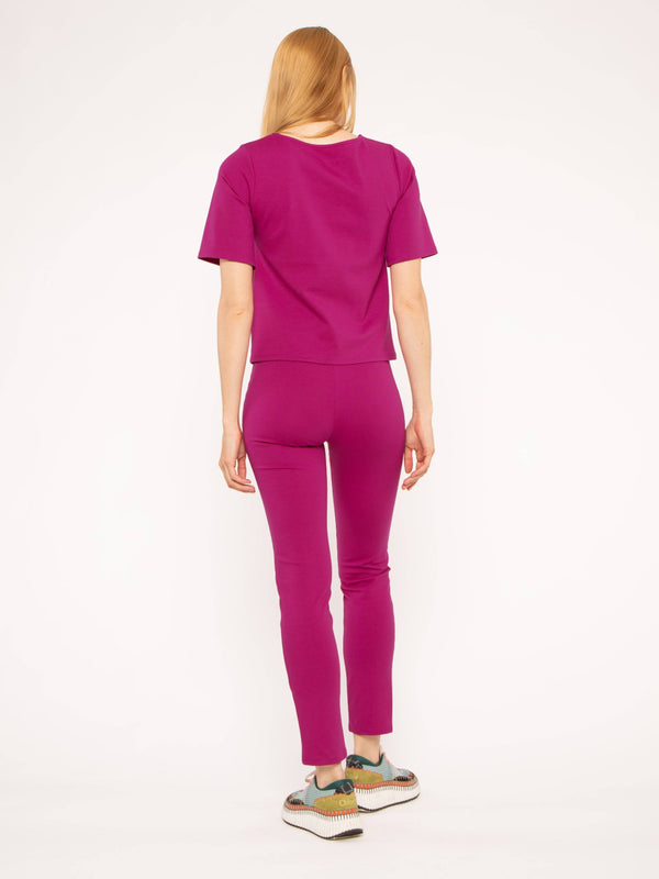 Fuchsia Ponte Knit Short Sleeve Top Extended