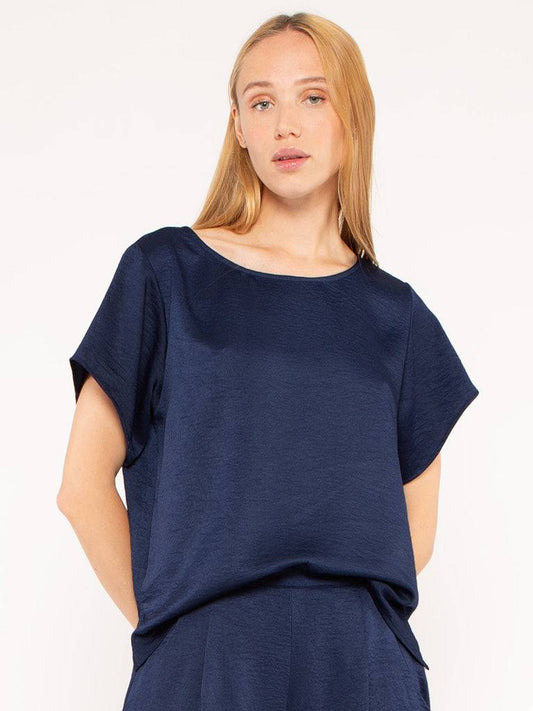 Navy Satin Crepe Everyday T-Shirt