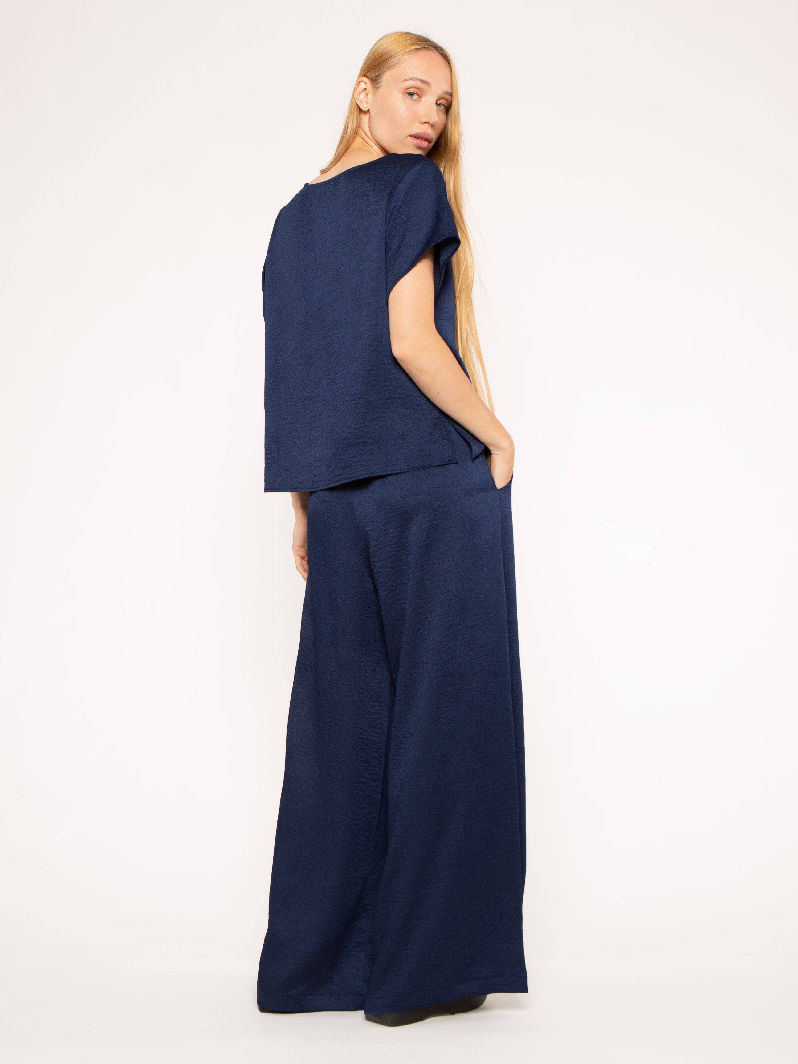 Navy Satin Crepe Everyday T-Shirt