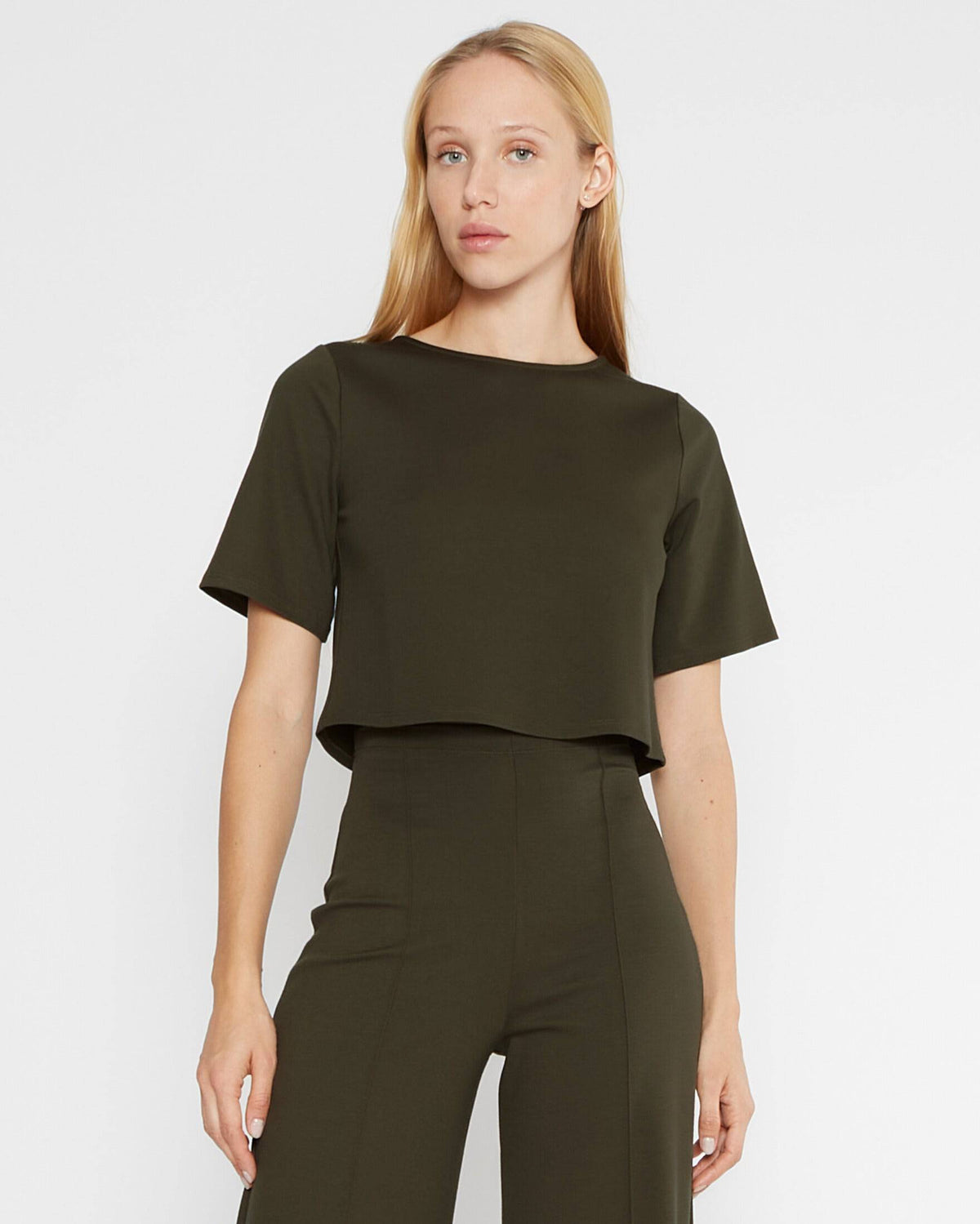 Olive Ponte Knit Short Sleeve Top