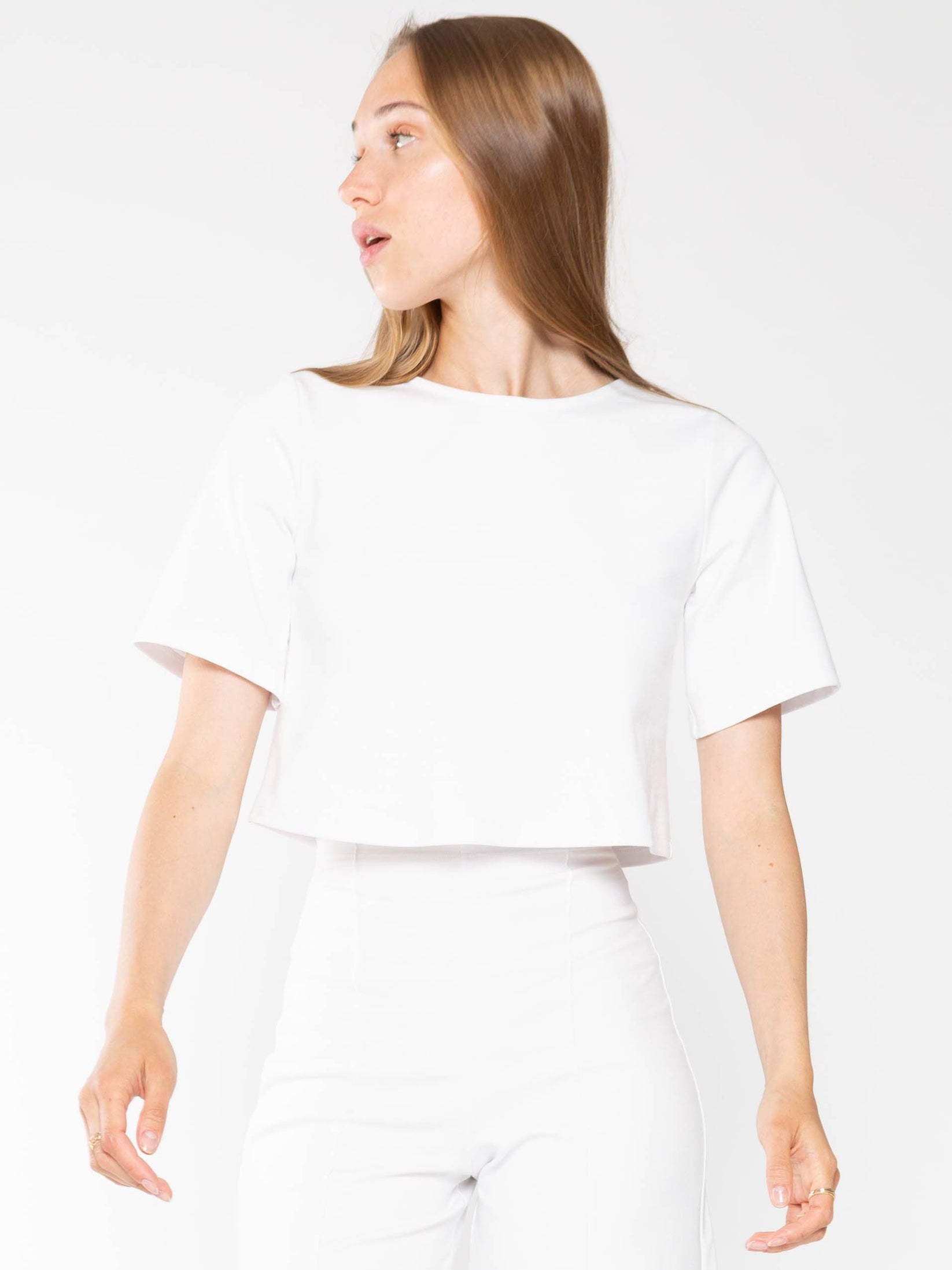 Ponte Knit Short Sleeve Top Extended Off-White - Ripley Rader